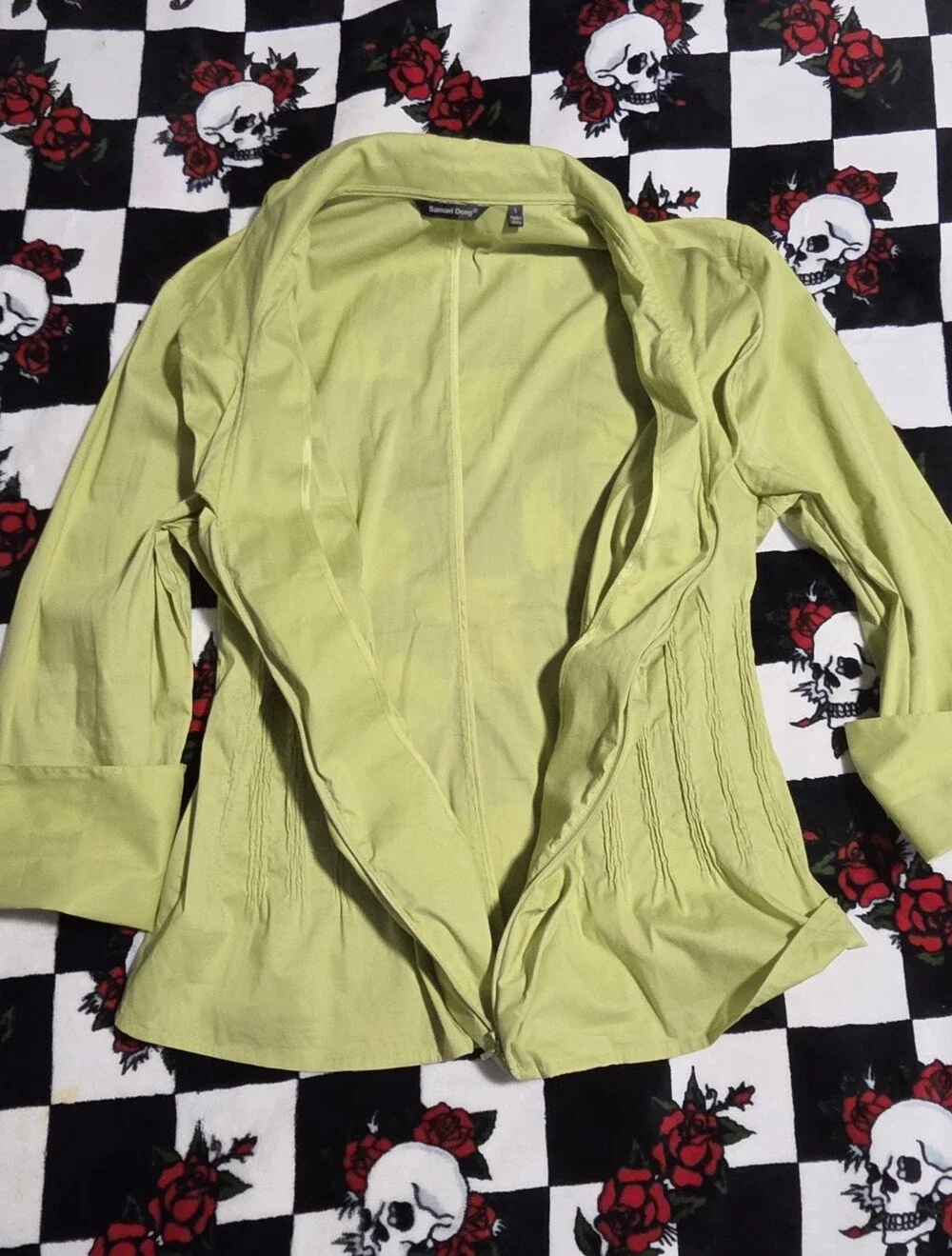 Samuel Dong Lime Green Ruffle Zip-Up Blouse